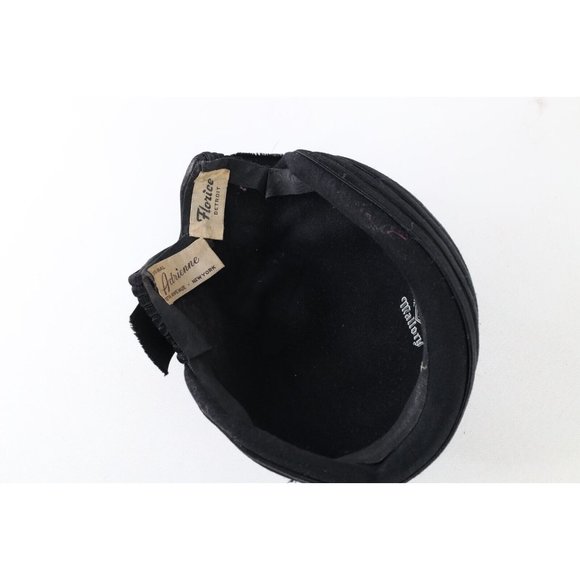 Vintage 30s 40s Rockabilly Satin Bowtie Felt Wool Pillbox Hat Black Womens USA